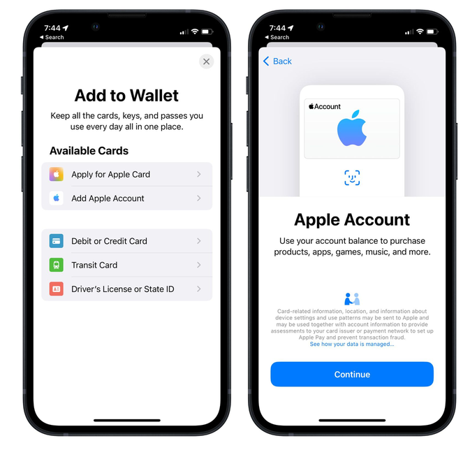 竞秀苹果手机维修分享iOS 15.5钱包App如何添加 Apple 账户 